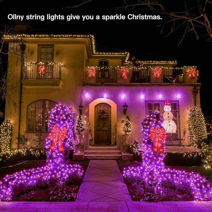 Ollny Halloween Outdoor String Lights - 60 FT 180 LED Orange and Purple Decorations, Waterproof Fairy Plug-in, 8 Modes and Timer for Party, Yard, Door, Christmas Decor
