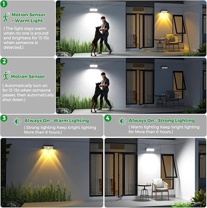 JSOT Solar Motion Lights Outdoor, 4 Modes Motion Sensor Lights Outdoor Waterproof IP65, 38LED Bright Wall Security Lighting for Outside Garage Garden Fence - Cool White 6Pack
