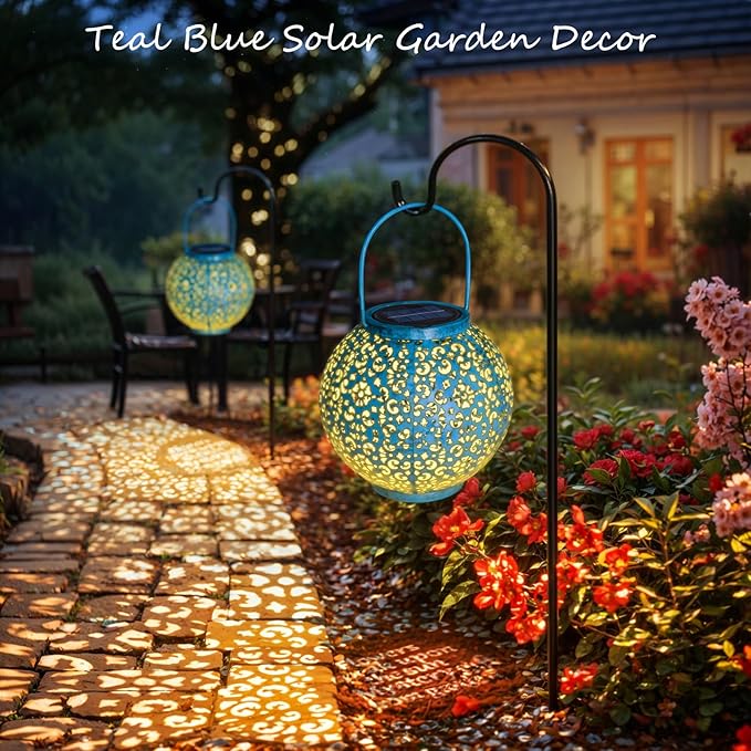 Outdoor Solar Big Lanterns Waterproof, Go2garden Gifts for Women Mom Garden Yard Decor Lights for Patio, Yard, Party Ornaments,Birthday Mothers Day Gifts for Grandma (1 Pack, Teal Blue)