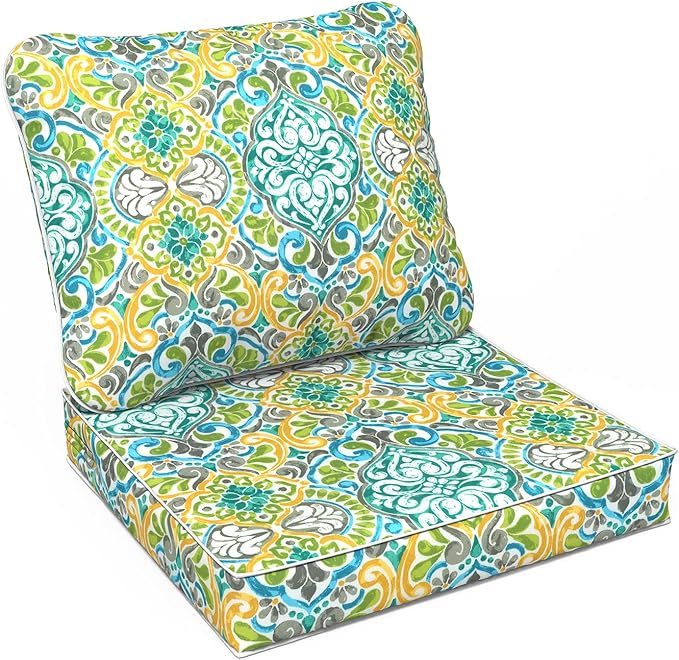LVTXIII Outdoor Deep Seat Cushion Patio Seat and Back Cushion Set Seasonal Chair Cushion for Dining Arm Chairs, Wicker Chairs and Garden Furniture Decoration, 24"x24"x4", Damask Green