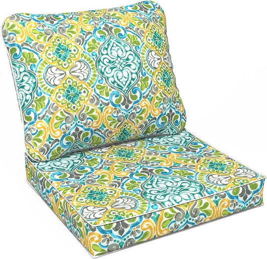 LVTXIII Outdoor Deep Seat Cushion 22"x22"x4" Patio Seat and Back Cushion Set Seasonal Chair Cushion for Dining Arm Chairs, Wicker Chairs and Garden Furniture Decoration, Damask Green