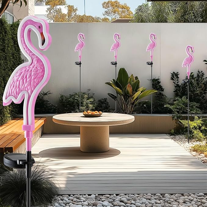 Solar Flamingo Garden Light 2Pack,Solar Outdoor Garden Decoration,Pink Neon Flamingo Solar Lights,Christmas Outdoor Decoration,Waterproof Garden Outdo (2pcs - Neon Flamingo)