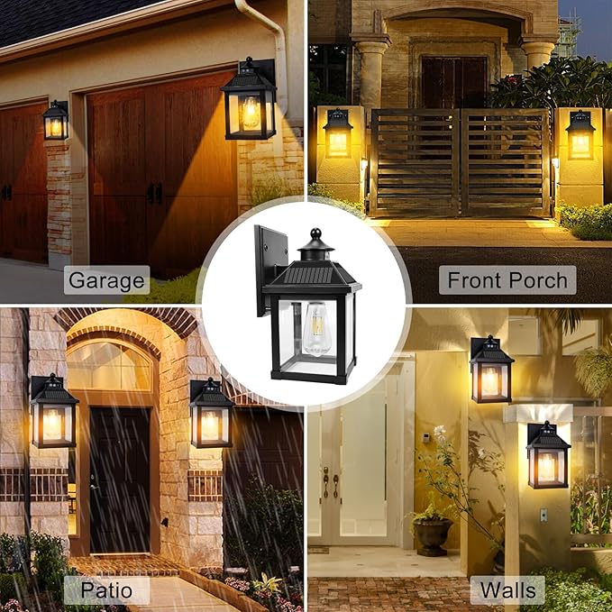 Solar Wall Lights Outdoor, Dusk to Dawn Solar Sconces, Motion Sensor Porch Lights Waterproof with 3 Lighting Modes, Exterior Wall Lantern Outside for Patio Garage Entryway Garden Shed
