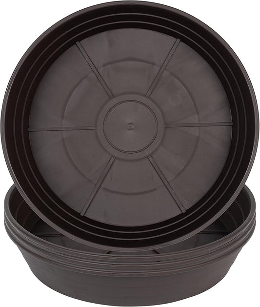 Plant Saucer 6 Inch 4 Pack 6 8 10 12 14 16 18 20 25, Plastic Plant Trays for Pots，Extra-Deep Plant Water Dray Tray, Bird Bath Bowl, Heavy Flower Plant saucers Indoors and Outdoor No Holes 6in-4 brown