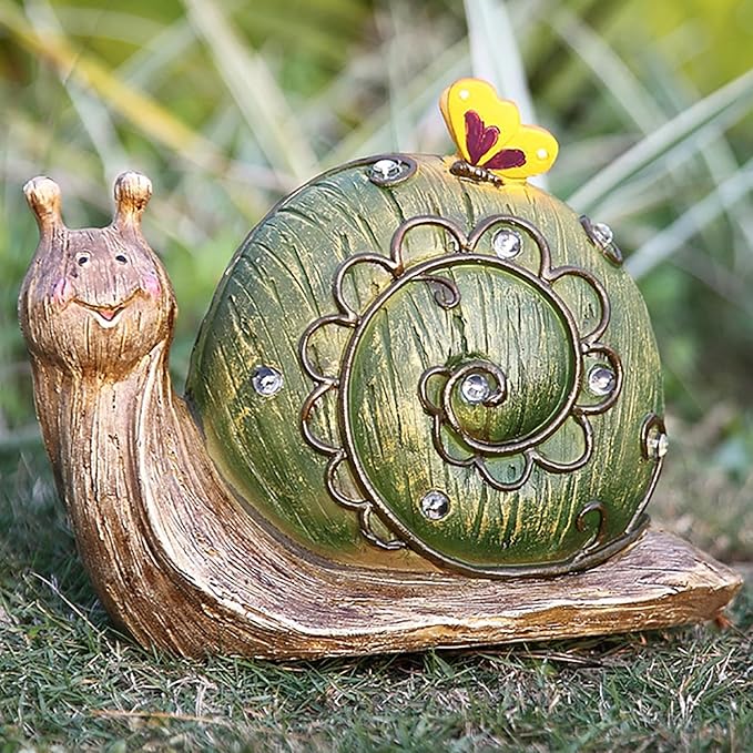 Garden Statue Snail Figurine - Solar Snail Statue, Resin Animal Figurine, Outdoor Statue Lights for Patio Lawn Garden Yard Decorations