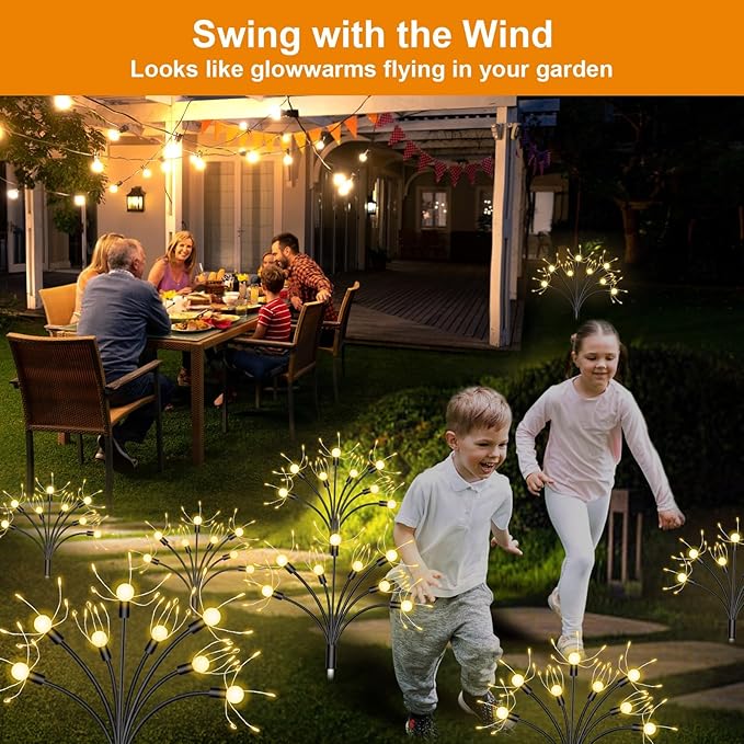 Solar Garden Lights 4 Pack - Outdoor Waterproof Decorative Fairy Lights for Yard, Pathway, Flowerbed, Balcony, Patio & Garden Decor