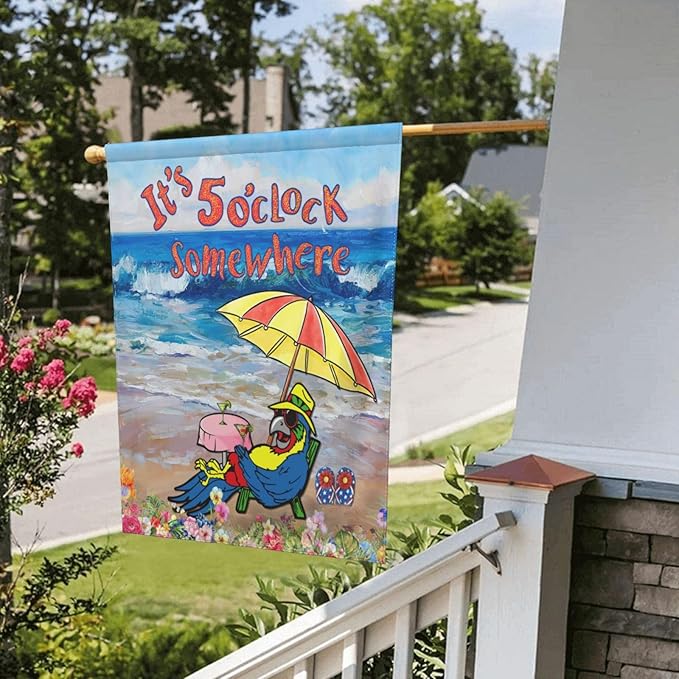 It'S 5 O'Clock Somewhere Garden Flag 12x18 Inch Outdoor Decoration Banner Spring Summer Tropical Beach House Flags Yard Farmhouse Garden Deco Indoor Sign