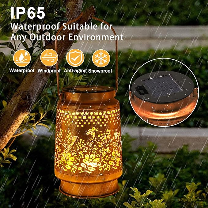 Solar Lanterns Outdoor Hummingbird Garden Decor, Birthday Gifts for Women Mom Grandma Metal Hanging Lantern Lights Waterproof Solar Lights with Shepherd Hook LED Decoration for Garden Yard Patio Lawn