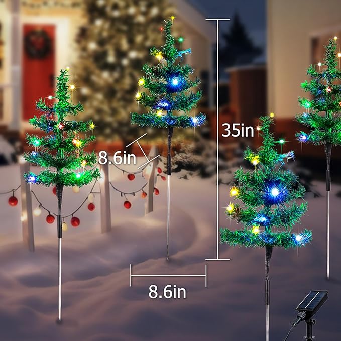 Solar Christmas Decorations Outdoor, 2pcs Solar Christmas Tree Lights Garden Decor, Waterproof Solar Lights Outdoor for Yard Decorations, for Women, Mom