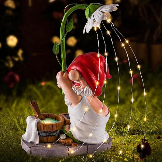 WINTS Garden Gnomes Outdoor Statue with Solar Lights,Bathing Large Funny Gnome Solar Garden Decorations for Lawn, Balcony, Yard,Patio Gnome Gifts for Mom