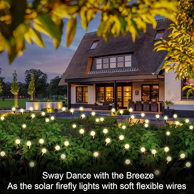 New Upgraded Solar Garden Lights, 6 Pack 48 LED Solar Firefly Lights Outdoor Waterproof, Solar & USB Charging, 8 Modes Swaying Light for Yard Pathway Patio Landscape Outdoor Decoration Lights