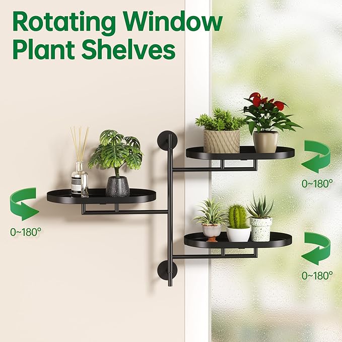 Rotating Window Plant Shelves for Multiple Plants Indoors,3-tier Metal Corner black Plant Stand Holder Floating Plant Shelf for Wall，Windows Sill Gifts for Plant Lovers to Enhance Home Decor