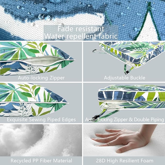 LVTXIII Outdoor Deep Seat Cushion Patio Seat and Back Cushion Set Seasonal Chair Cushion for Dining Arm Chairs, Wicker Chairs and Garden Furniture Decoration, 22"x22"x4", Islamorada Blue Green