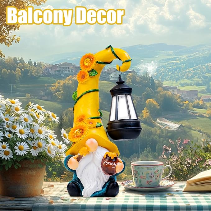 Twinbling12 Solar Sunflower Gnome Garden Statues Honey Bee jar Decor with LED Lantern Outdoor Summer Gnomes Decorations Patio Yard Balcony Art Gifts for Women Mom Grandma
