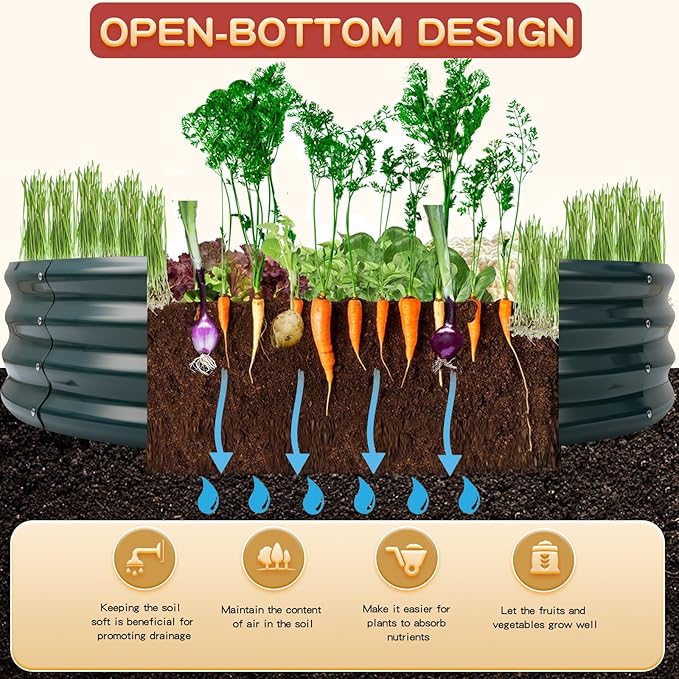 Durable Round Steel Raised Garden Bed Painted for Planting Vegetable/Herbs/Flowers/Trees at Backyard/Garden,or Baby Chicken,Christmas Tree Fence (Dark Green, 60 in Diameter x 12 in high)