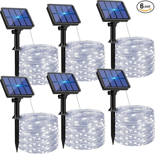 6-Pack Solar String Lights Outdoor, 480LED 198FT Solar Fairy Lights Waterproof 8 Modes Copper Wire Solar Powered Twinkle Lights for Outside Garden Patio Tree Christmas Wedding Party Decor (Cool White)