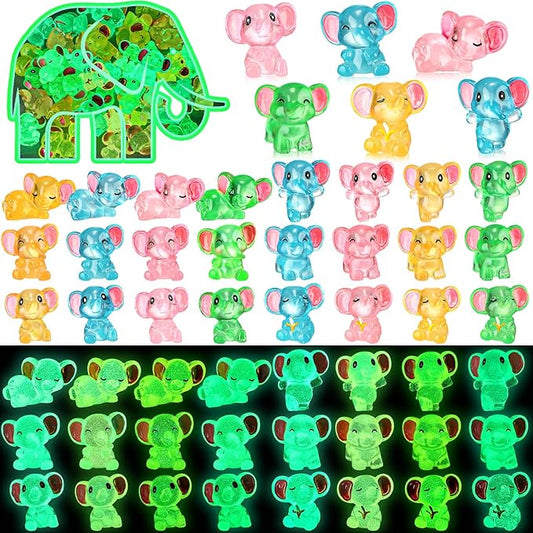 48 Pcs Mini Elephant Animals Luminous Resin Small Animal Figurines Bulk Glow in The Dark Garden Accessories Moss Landscape DIY Terrarium Ornament for Garden Dollhouse Decoration