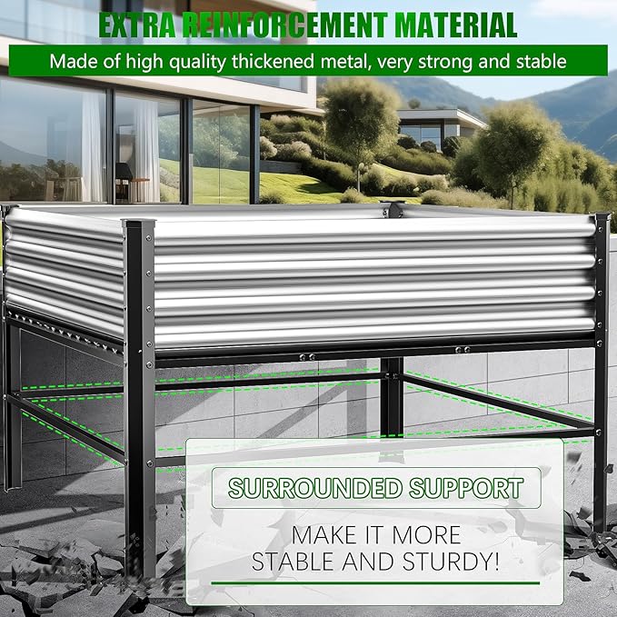 Doniks Raised Garden Bed with Legs, 48×48×32in Large Outdoor Metal Galvanized Garden Planting Box,1000lb Capacity for Vegetables Lawn Green Flowers, Fruits, Terrace