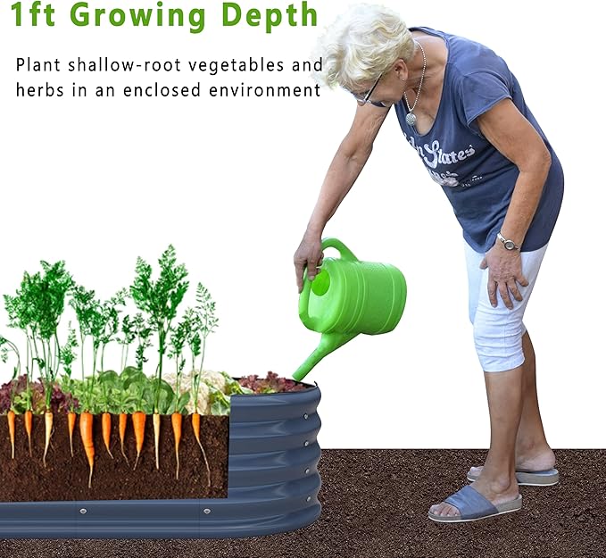 KFN 8x1.8x1FT Galvanized Raised Garden Bed,Raised Garden Bed Kit-Oval Metal Vegetable Box,Large Planter Flower Boxes Outdoor,Planting for Vegetables,Flower,Herb,Grey,0.7mm