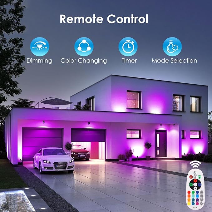 ECOWHO 25W RGB Color Changing Landscape Lights,1800LM Low Voltage LED Landscape Lighting 69ft Extendable LED Spotlight with Remote Transformer IP65 Waterproof for Garden Yard Pathway House 6 Pack