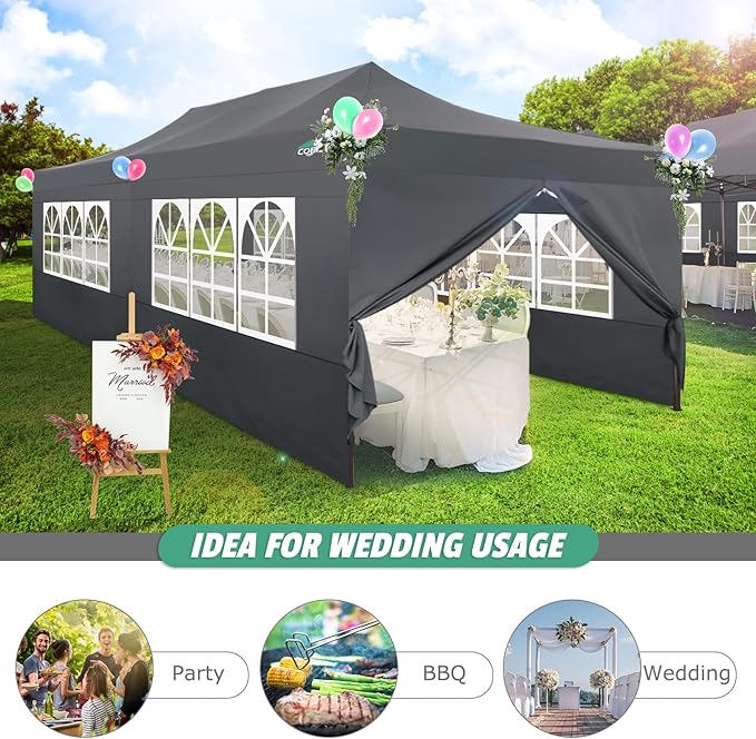 COBIZI 10x20 Pop Up Canopy Tent Heavy Duty with 6 Removable Sidewalls, Commercial Heavy Duty Pop Up Tent for Parties All Weather Waterproof and UV 50+ Wedding Tent with Roller Bag(Legs Upgraded)
