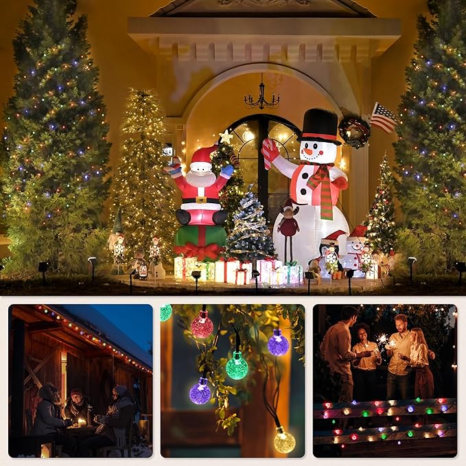 Solar Lights Outdoor Waterproof, Total 36ft 60LEDs Crystal Globe Lights with 8 Modes, Solar String Lights for Outside, Patio Porch Garden Yard Christmas Wedding Party Decor (Multicolor)