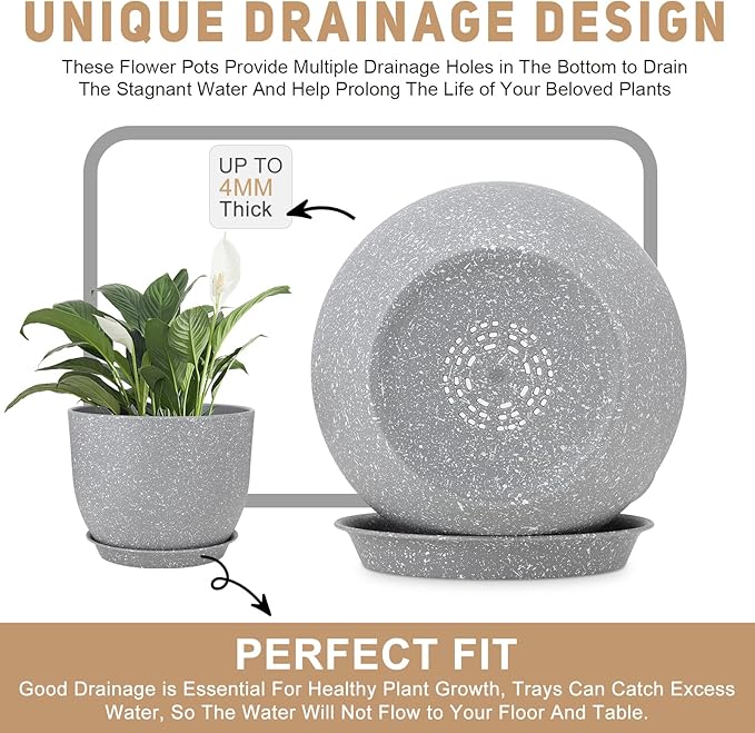 Plant Pots 12/10/9 inch Set of 3, Flower Pots with Multi Mesh Drainage Holes, Large Planters for Indoor Outdoor Garden Plants and Flowers. (Gray)