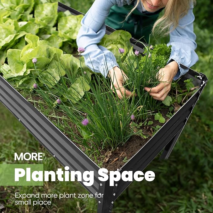 KING BIRD Raised Garden Bed with Legs Galvanized Large Elevated Planter Box for Backyard, Patio, Balcony, 600lb Capacity, Dark Grey 70.9x22.8x31.5 in