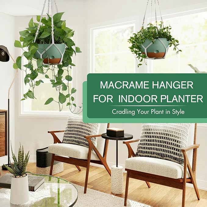 Set of 2-10 Inch Hanging Planters for Indoor Plants with Self-Watering Includes Hanging Pots for Plants, Outdoor Hanging Plant Pot with Drainage, and 2 Types of Hanging Baskets Hangers (Green, 10inch)