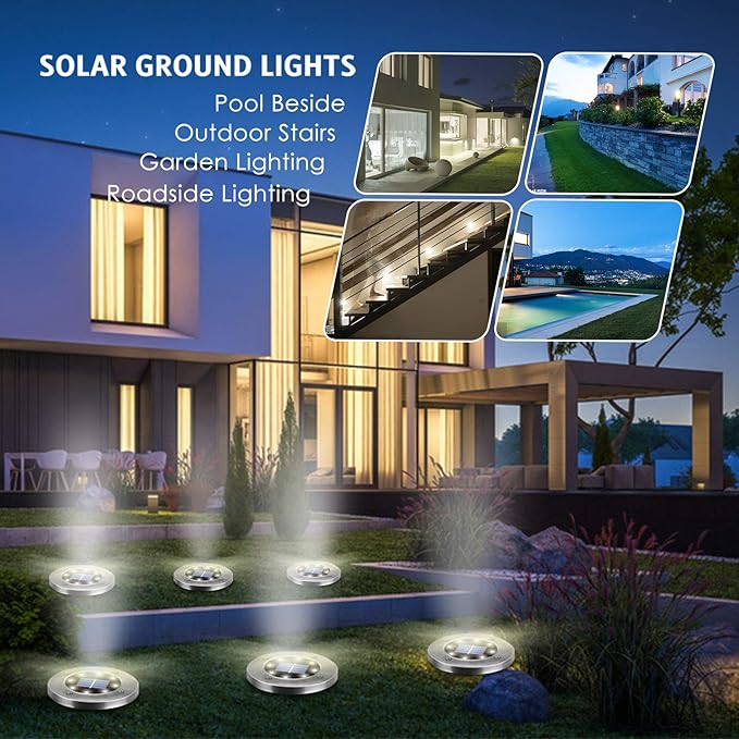 Solar Lights Outdoor,12 Pack Solar Lights Outdoor Waterproof,Solar Garden Lights Landscape Lighting for Outside Patio Pathway Yard Lawn Driveway Deck Step Walkway(White Light)