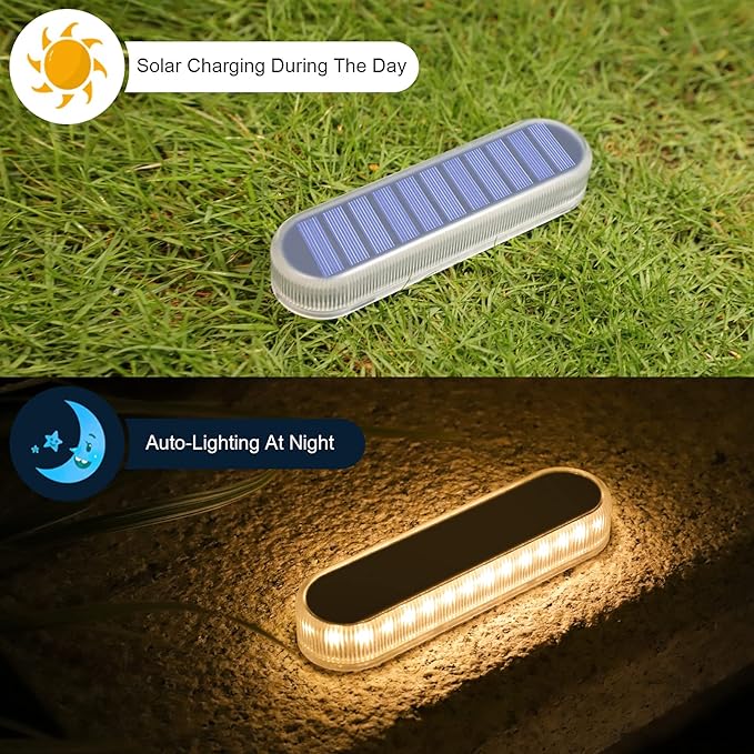 WILLED Solar Step Lights for Outside,4 Pack Warm White Solar Deck Lights Waterproof, Big Solar Charging Panel,Outdoor Solar Powered Lights for Steps,Stair,Dock,Driveway,Walkway,Sidewalk,Garden
