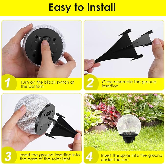 Solar Garden Lights, 2 Pack 80 LED Cracked Glass Solar Globe Lights Outdoor Decoration, Upgraded Waterproof Warm White Ball Lights for Yard Pathway Patio Lawn Christmas Outside Decor, 5.9"