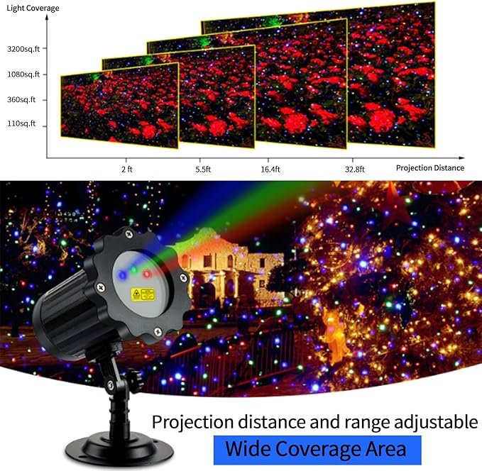 Christmas Laser Light Projector, 3 Color RGB Outdoor Light With RF Remote & Timer, Waterproof Holiday Decor for Home, Party, Garden