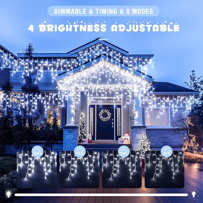JMEXSUSS Christmas Icicle Lights for Outside: 800 LED White Icicle Lights Outdoor Waterproof - White Christmas String Lights for House Wedding Party Christmas Decoration