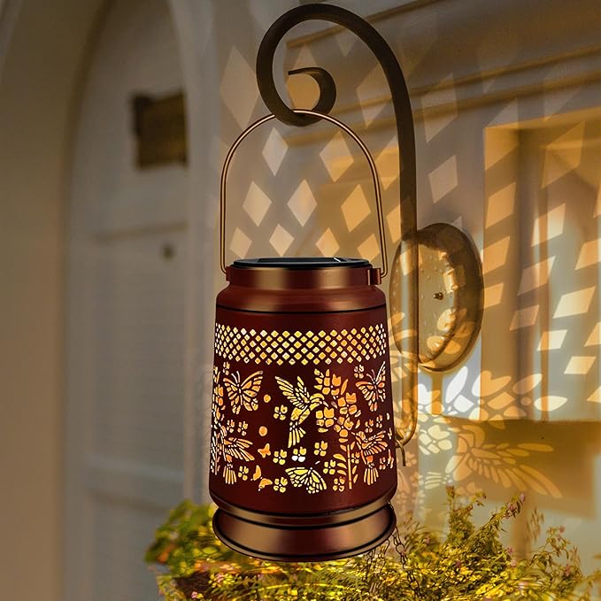 KY&BOSAM Solar Lanterns Outdoor Waterproof Hummingbird & Butterfly Lantern Garden Decor Birthday Gifts for Women Mom Metal Solar Lights Outdoor Lantern Hanging Outside for Yard Backyard Pathway Patio
