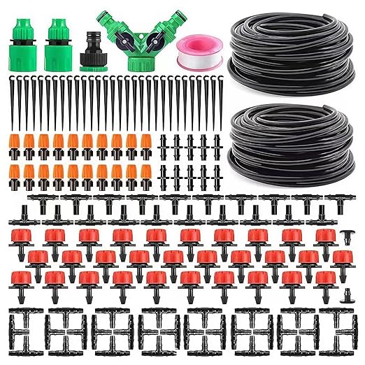 98.5FT Drip Irrigation System Kit, 149 Pack Automatic Irrigation System, Greenhouse Micro Drip Irrigation Kit for Garden Greenhouse, Flower Bed,Patio,Lawn
