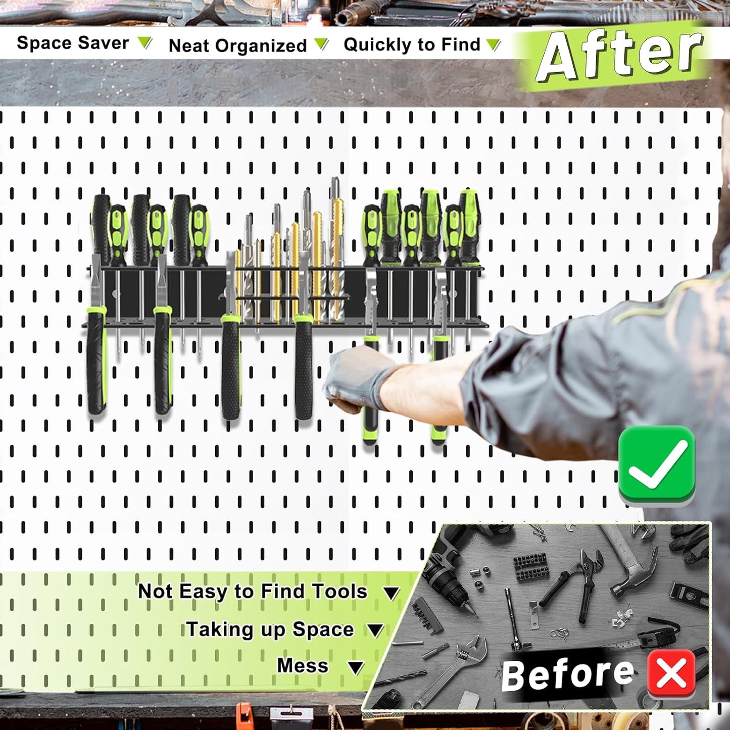 Screwdriver Holder Wall Mount,Heavy Duty Metal Utility Bit Organizer for Screw driver Pliers Drill Bits Small Tools,Screwdriver Organizer Suitable Garages Homes Workshops Sheds (54 holes 1pc)