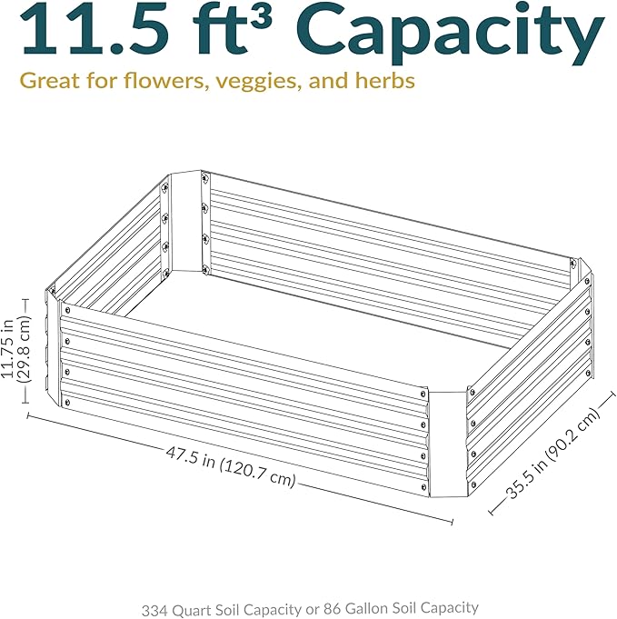 Sunnydaze 11.75" H Raised Metal Garden Bed - Galvanized Raised Garden Bed Outdoor for Vegetables and Flowers - Dark Gray - 4' x 3' Rectangle