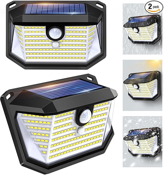 Solar Lights Outdoor Motion Sensor, 178 LED 300LM Waterproof IP65, Wall Mounted Security Light with 3 Modes, 270° Wide AngleWide Angle, Solar Powered for Garden, Yard, Patio, Front Door(2Pack)