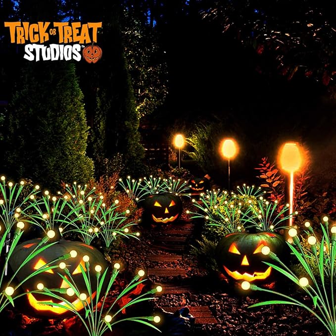 ZGWJ Solar Garden Lights 4 Pack 40 LED, Solar Firefly Lights with Leaves, Waterproof Solar Outdoor Lights Swaying Lights for Halloween Christmas Yard Patio Pathway Outdoor Decoration Warm White