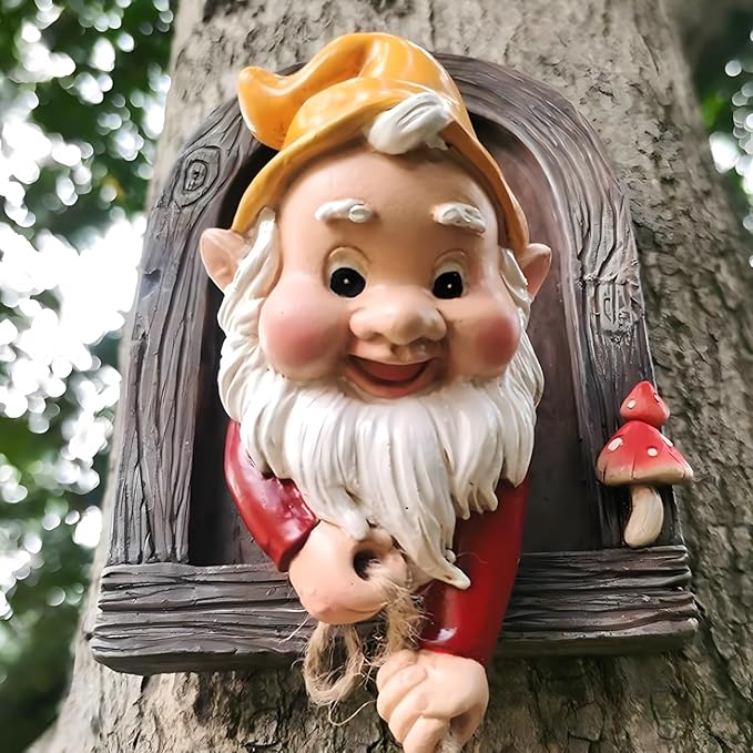 Elenon Climbing Gnomes Tree Faces Decor Outdoor for Yard, Adorable Gnome Tree Hugger Fairy Door Statue for Tree, Funny Garden Tree Peeker Sculpture Yard Patio Art