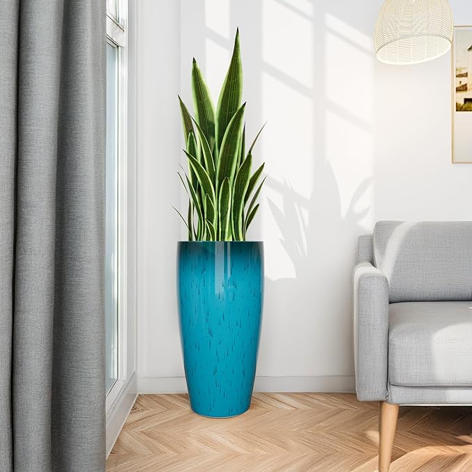 QCQHDU 24 inch Tall Planter for Indoor & Outdoor Plants, 2 Pack Sturdy Plant Flower Pots Modern Decor for Front Porch Patio Deck Living Room