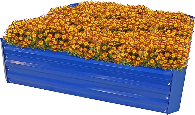 Sunnydaze Galvanized Raised Garden Bed - Metal Raised Bed for Gardening - Outdoor Planter Box for Flowers, Plants, and Vegetables - Blue - 12” H Square