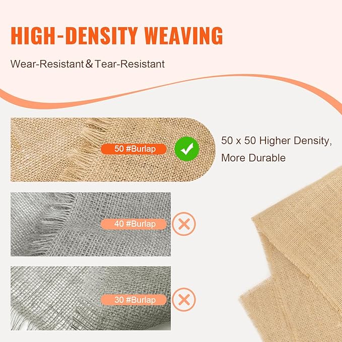 VEVOR Burlap Fabric Roll, 40” x 75 ft High Density Natural Jute Fiber Material for Outdoor Plant Care, Tree Wrap Roll, Decor, DIY Crafts, Wedding, Garden Weed Barrier, Plants & Trees Winter Covering