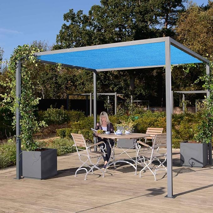 Eden's Decor Straight Flat-Edged Sun Shade Sail Rectangular 7' x 16' Blue UV-Blocking Outdoor Canopy Fabric Cloth Awning for Pergola Patio Garden Backyard Custom Size