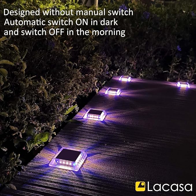 Lacasa Outdoor Solar Light, 4 Pack 30LM IP68 Waterproof Solar Garden Light Auto On/Off Solar Lighting for Pathways Paths, Mixed Colours (Warm White + Blue Light)