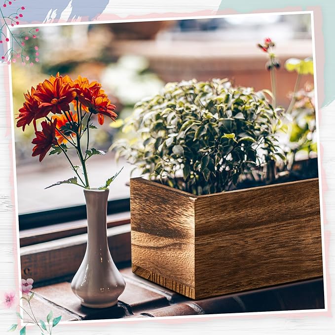 Dandat 3 Set Wood Boxes for Centerpieces Rectangle Wooden Planter Box Rustic Wood Planter with Removable Plastic Liner Floral Foam Blocks for Centerpieces Home Wedding Garden Decor (12x4 Inch)