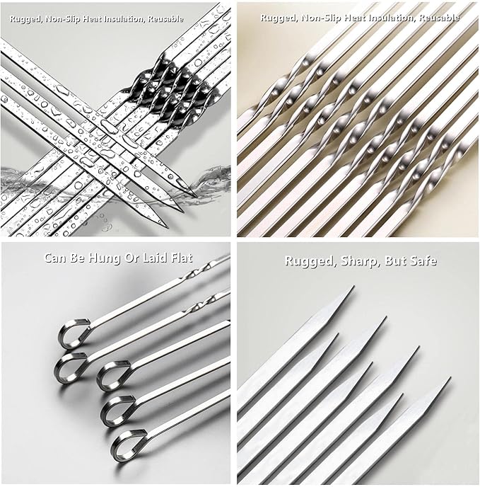 Large Metal Skewers For Grilling,Shish Kebab Skewer 23.6" Skewers For Kabobs Flat Barbecue Skewer Stainless Steel BBQ Grill Stick for Meat, Chicken, Shrimp, Fruit, Vegetables