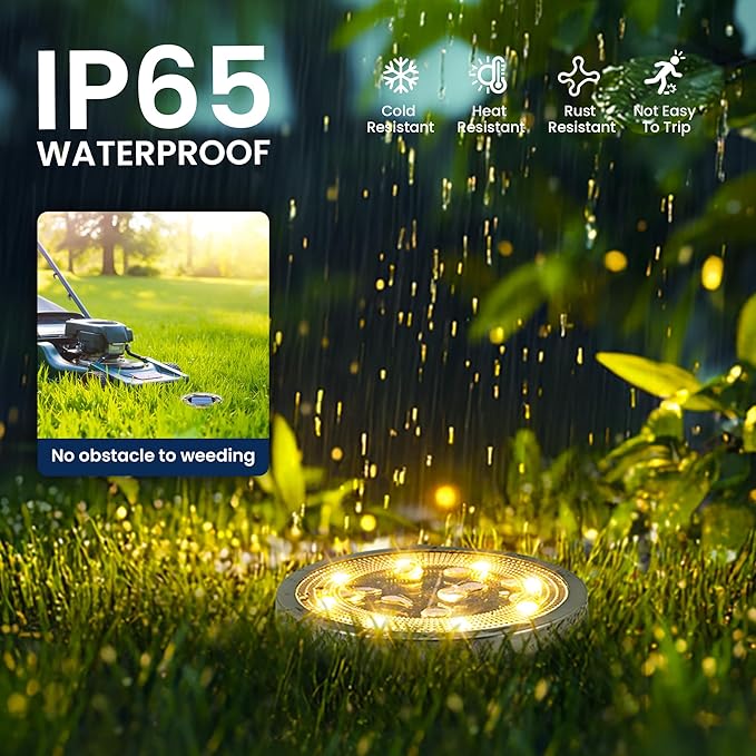 SOLPEX 2 Pack Solar Ground Lights Outdoor Waterproof, Solar Powered Pathway Lights, Landscape Lighting for Garden Walkway Driveway Backyard Decor (Warm White)