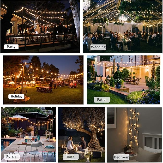 Outdoor String Lights 100FT Globe String Lights with 52 Dimmable G40 Shatterproof LED Bulbs,Waterproof Connectable Patio Light String Lights for Backyard Hanging Lights,2700K Warm Glow